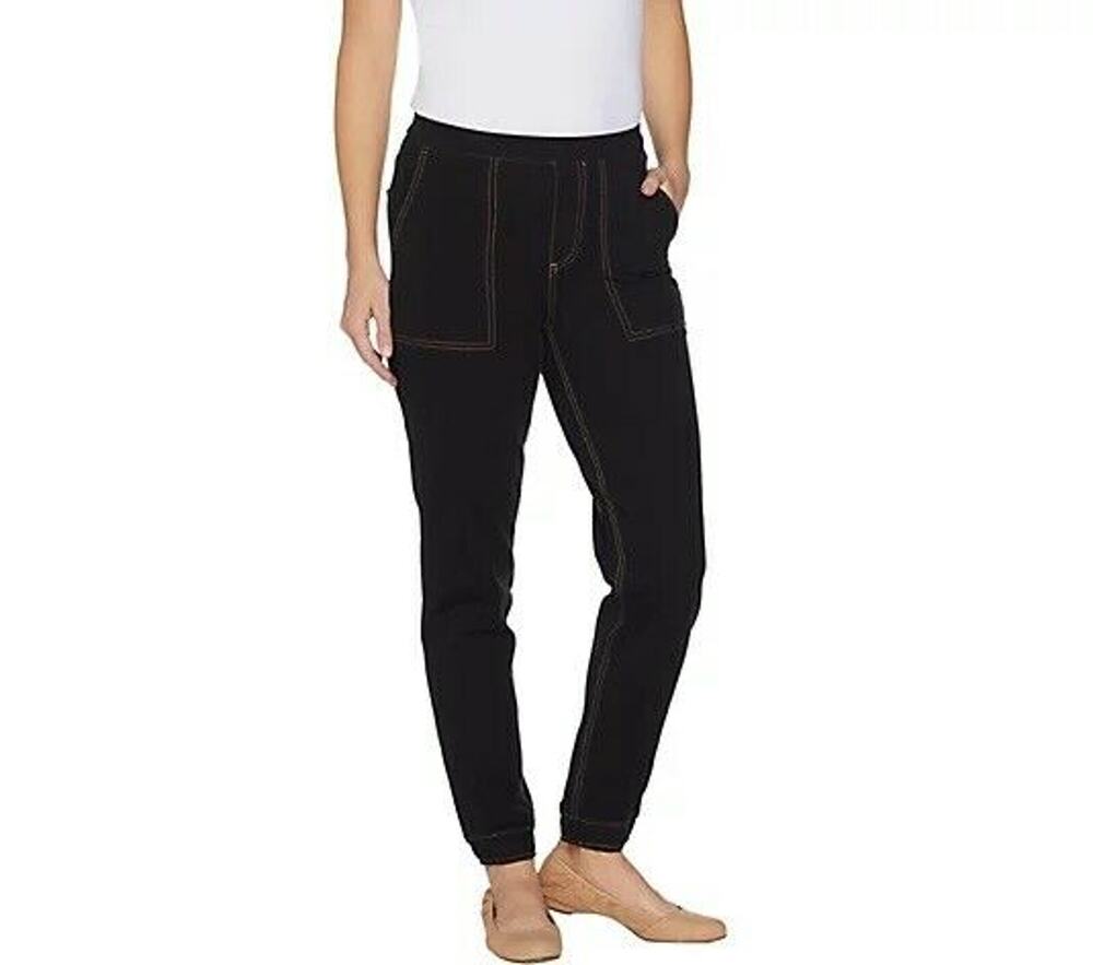 Denim & Co. Womens Denim Joggers XXS Black Comfy Knit Denim Pull On NWOT